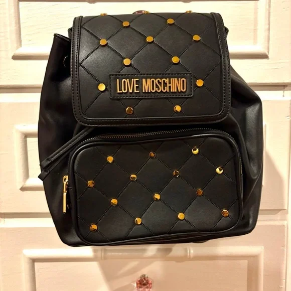 Love Moschino Quilted Black Backpack with Gold studs 